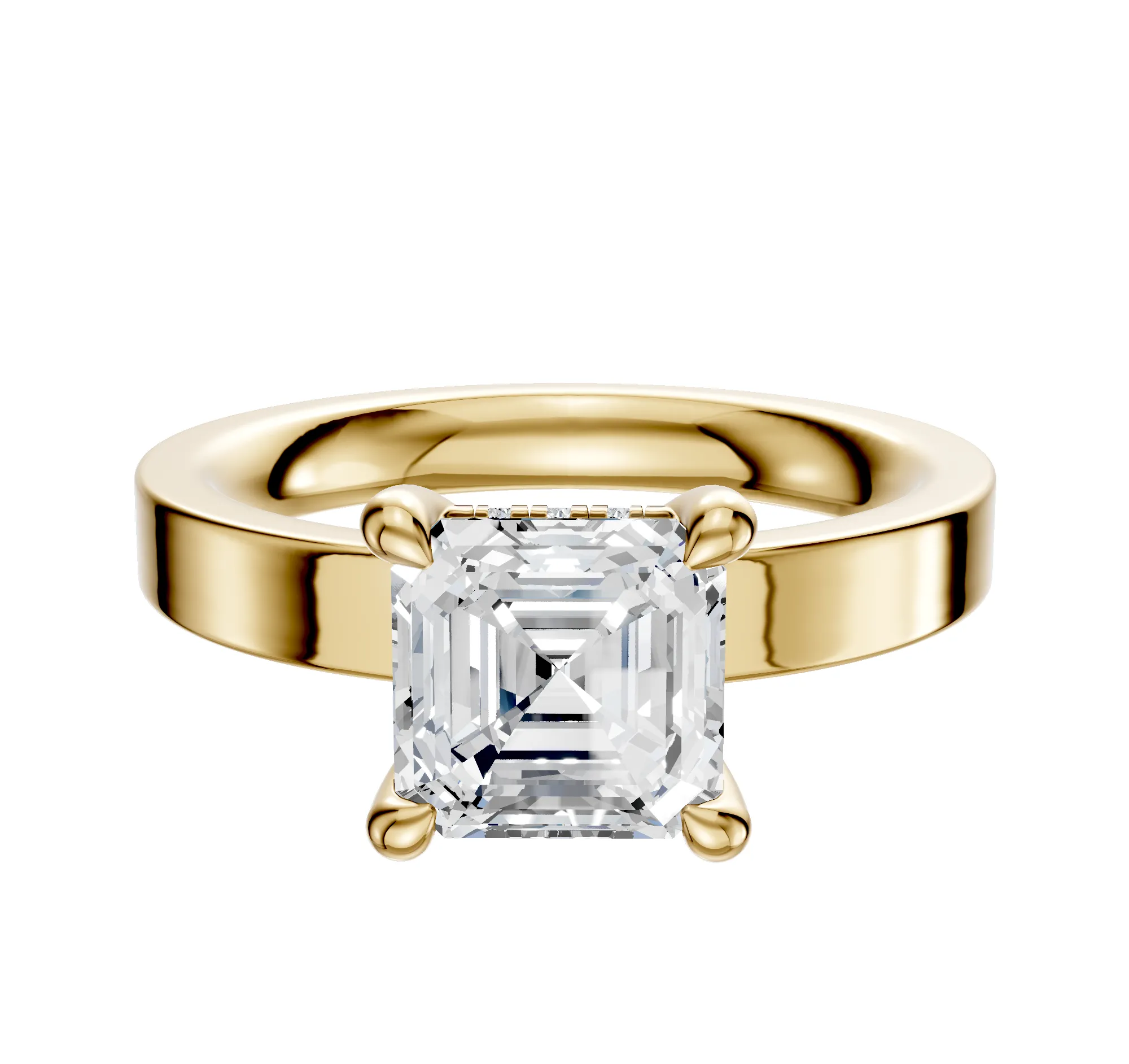 14K Yellow Gold 4 Prong Hidden Halo Classic Flat 3.0mm Engagement Ring sold by Effy