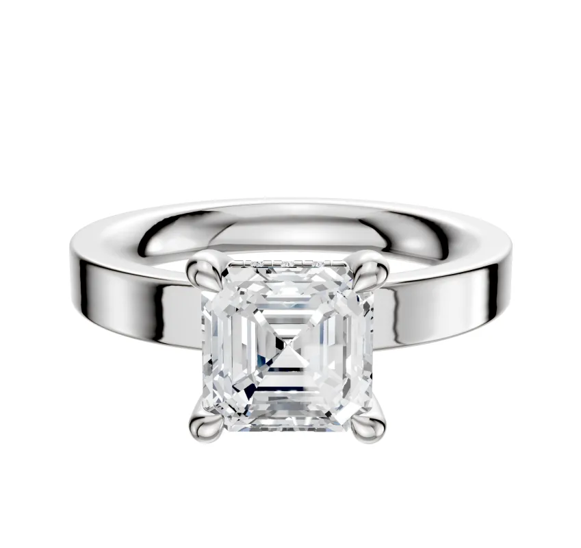 18K White Gold 4 Prong Hidden Halo Classic Flat 3.0mm Engagement Ring made by Effy
