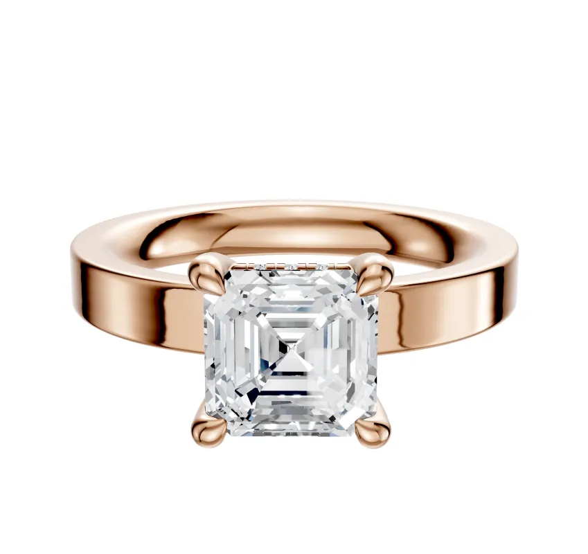 18K Rose Gold 4 Prong Hidden Halo Classic Flat 3.0mm Engagement Ring made by Effy