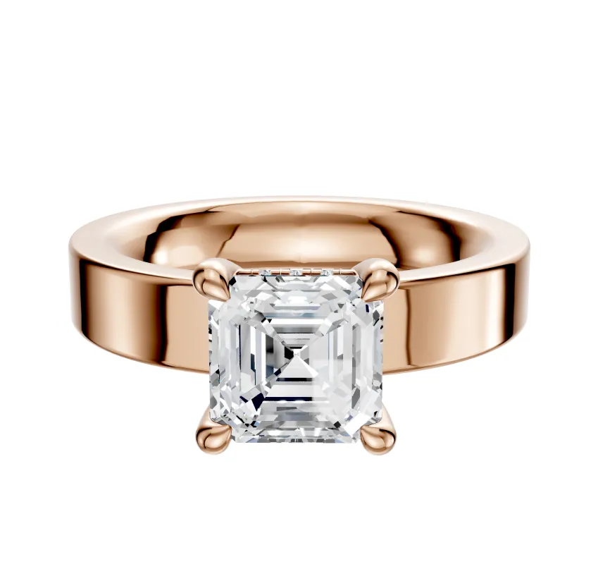 18K Rose Gold 4 Prong Hidden Halo Classic Flat 4.0mm Engagement Ring made by Effy