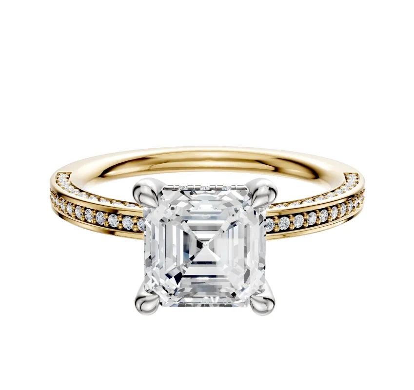 14K Two Tone 4 Prong Hidden Halo Classic Flat 3-Row-Pave 2.0mm Engagement Ring sold by Effy