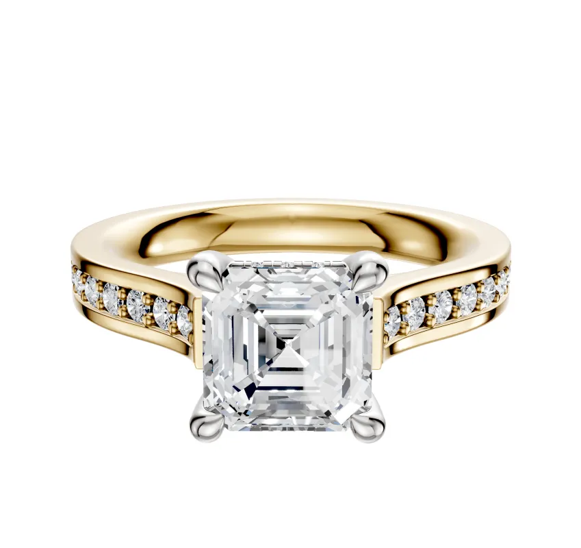 14K Two Tone 4 Prong Hidden Halo Cathedral Flat 1-Row-Pave 2.5mm Engagement Ring sold by Effy