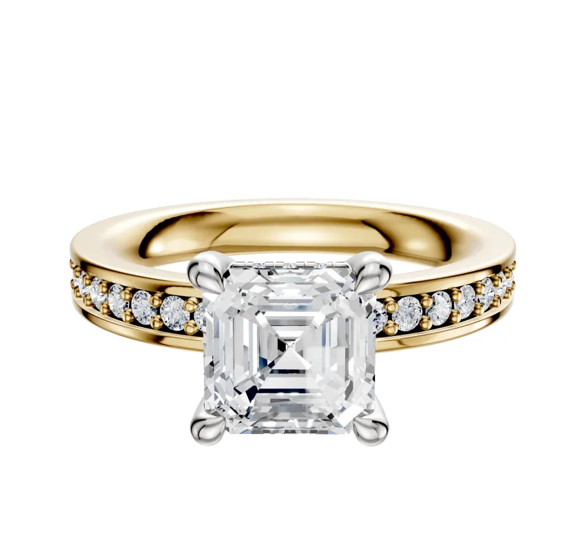 14K Two Tone 4 Prong Hidden Halo Classic Flat 1-Row-Pave 2.5mm Engagement Ring sold by Effy