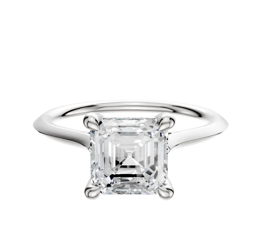 18K White Gold 4 Prong Hidden Halo Cathedral Knife Edge 1.5mm Engagement Ring sold by Effy