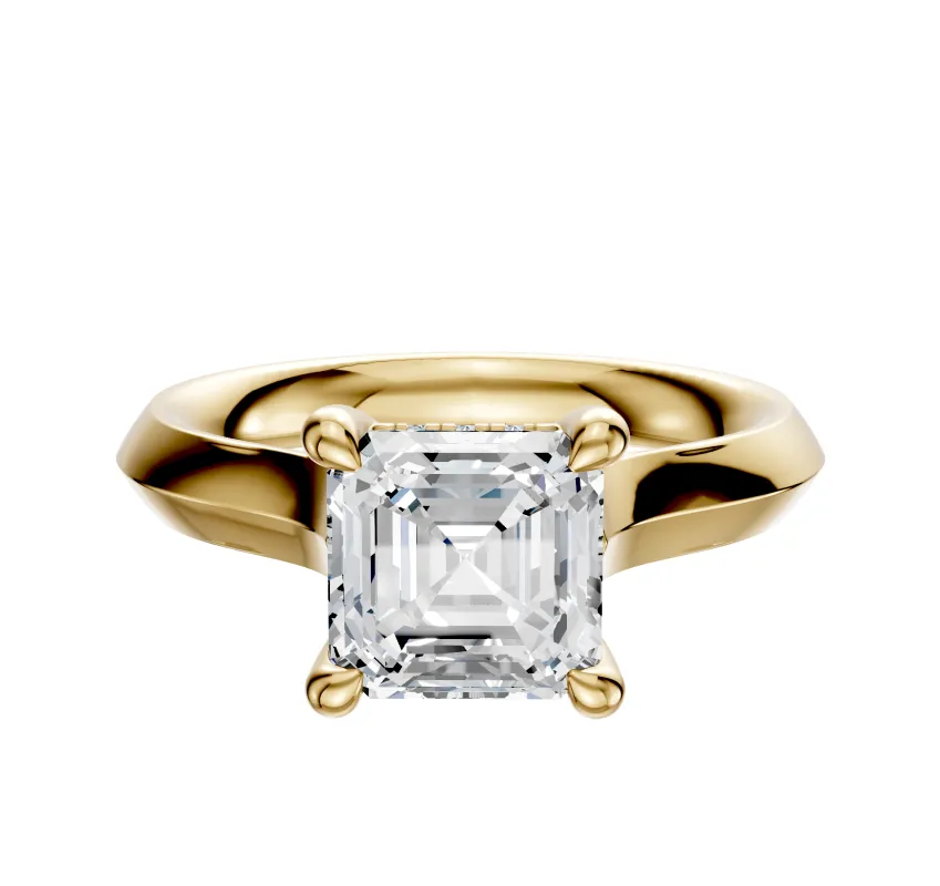 18K Yellow Gold 4 Prong Hidden Halo Cathedral Knife Edge 3.0mm Engagement Ring sold by Effy