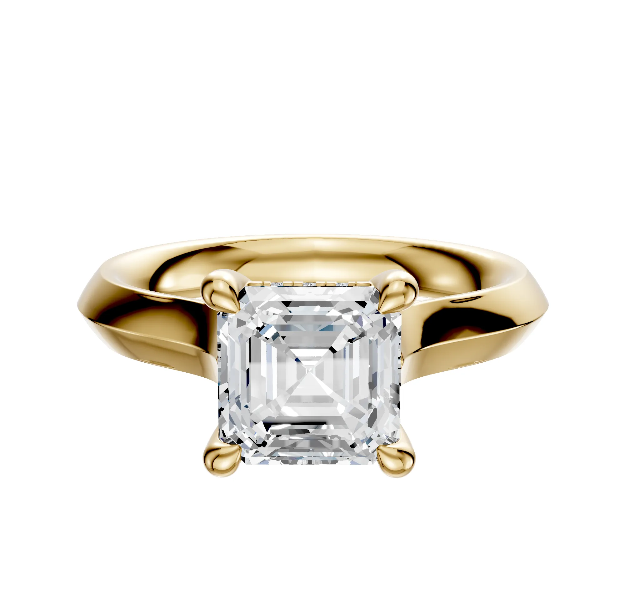18K Yellow Gold 4 Prong Hidden Halo Cathedral Knife Edge 3.0mm Engagement Ring sold by Effy