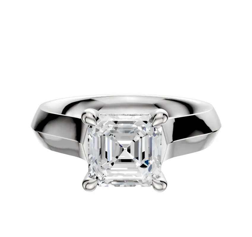 14K White Gold 4 Prong Hidden Halo Cathedral Knife Edge 4.0mm Engagement Ring made by Effy