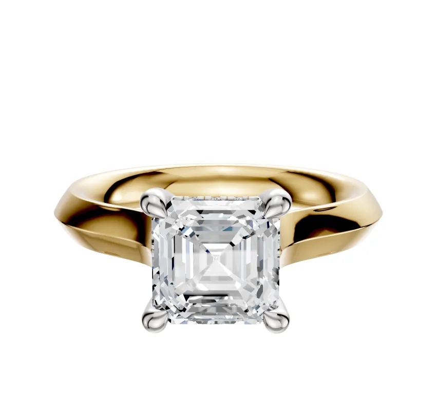 18K Two Tone 4 Prong Hidden Halo Cathedral Knife Edge 3.0mm Engagement Ring made by Effy