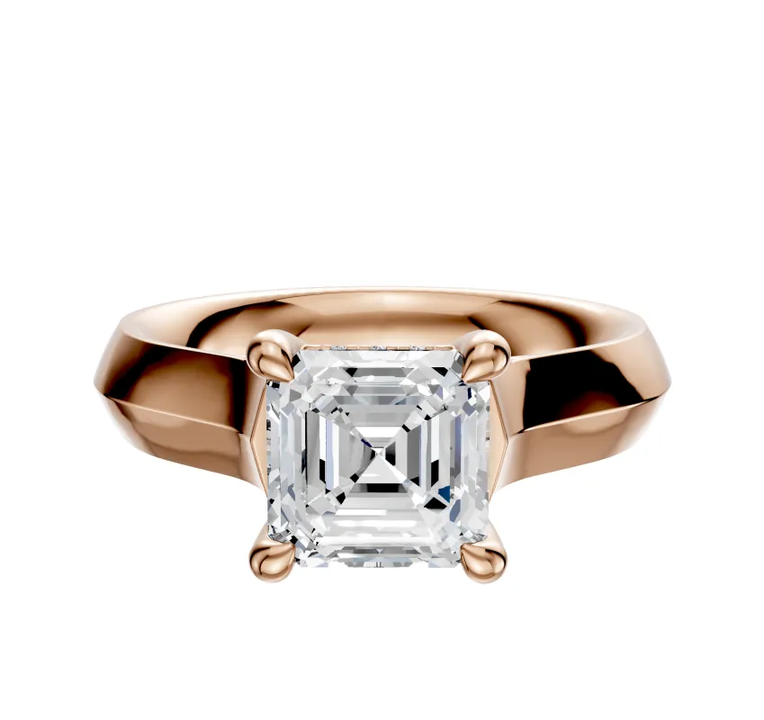 14K Rose Gold 4 Prong Hidden Halo Cathedral Knife Edge 4.0mm Engagement Ring made by Effy