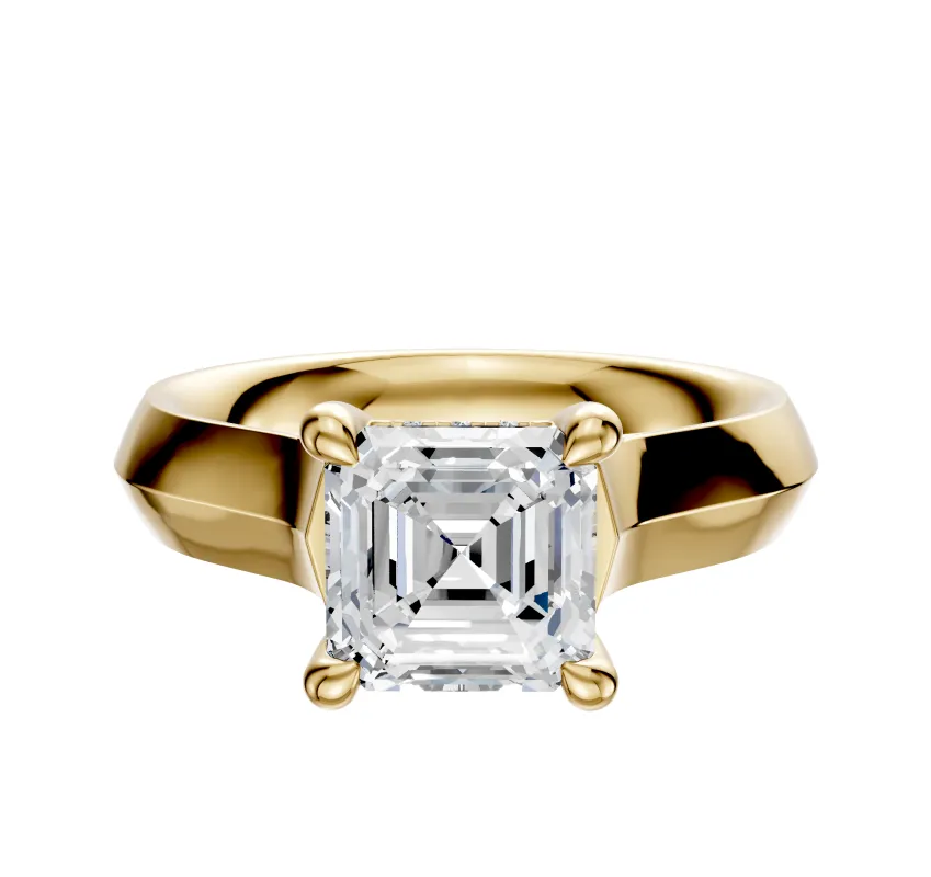 18K Yellow Gold 4 Prong Hidden Halo Cathedral Knife Edge 4.0mm Engagement Ring made by Effy