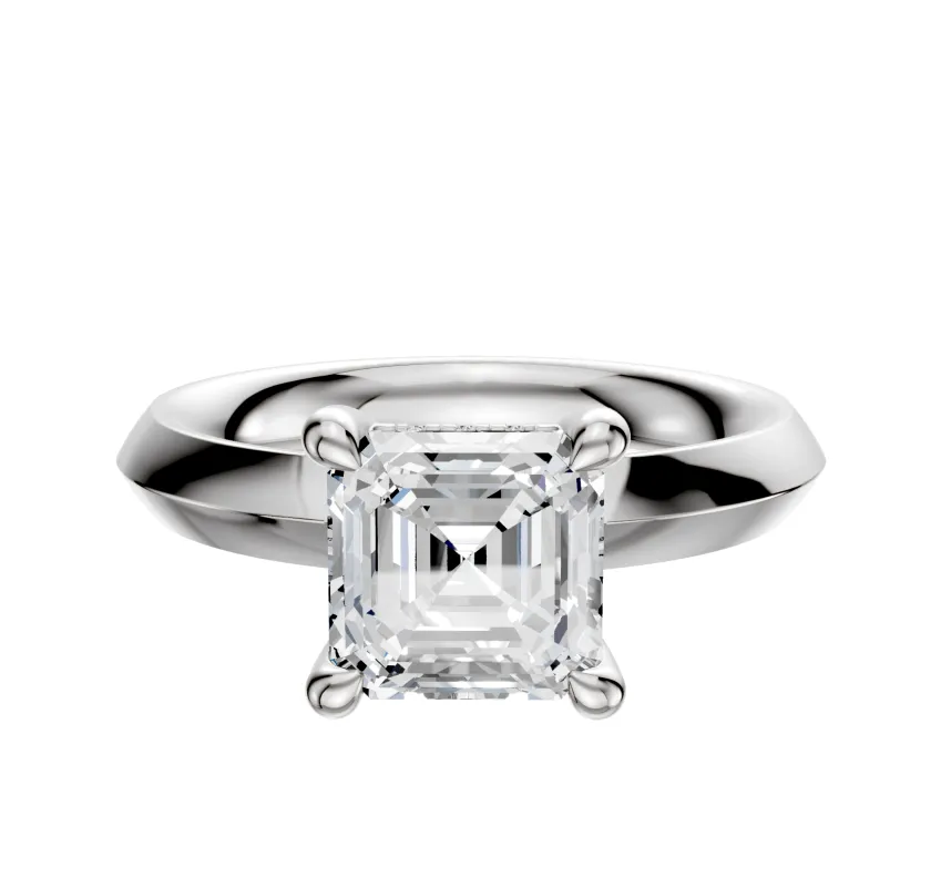 14K White Gold 4 Prong Hidden Halo Classic Knife Edge 3.0mm Engagement Ring made by Effy