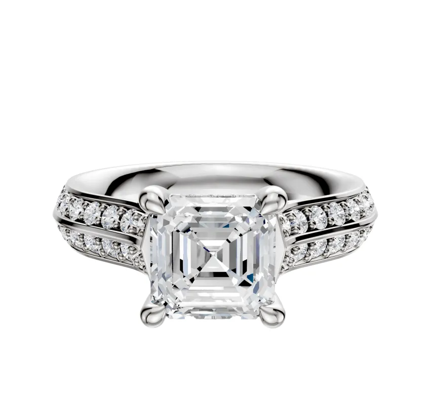 14K White Gold 4 Prong Hidden Halo Cathedral Knife Edge 1-Row-Pave 2.5mm Engagement Ring sold by Effy