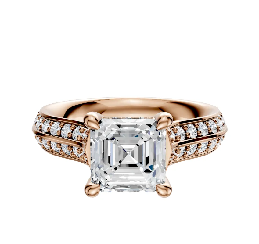 14K Rose Gold 4 Prong Hidden Halo Cathedral Knife Edge 1-Row-Pave 2.5mm Engagement Ring sold by Effy