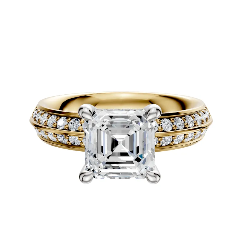 14K Two Tone 4 Prong Hidden Halo Classic Knife Edge 1-Row-Pave 2.5mm Engagement Ring made by Effy