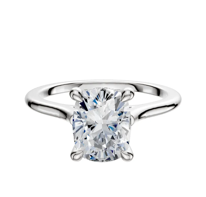 18K White Gold 4 Prong Hidden Halo Cathedral Dome 1.5mm Engagement Ring made by Effy