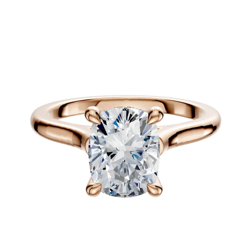 18K Rose Gold 4 Prong Hidden Halo Cathedral Dome 2.0mm Engagement Ring sold by Effy