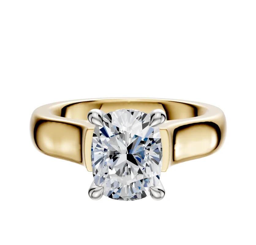 18K Two Tone 4 Prong Hidden Halo Cathedral Dome 4.0mm Engagement Ring made by Effy