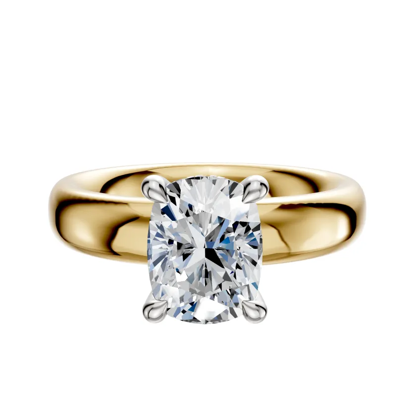 18K Two Tone 4 Prong Hidden Halo Classic Dome 4.0mm Engagement Ring made by Effy