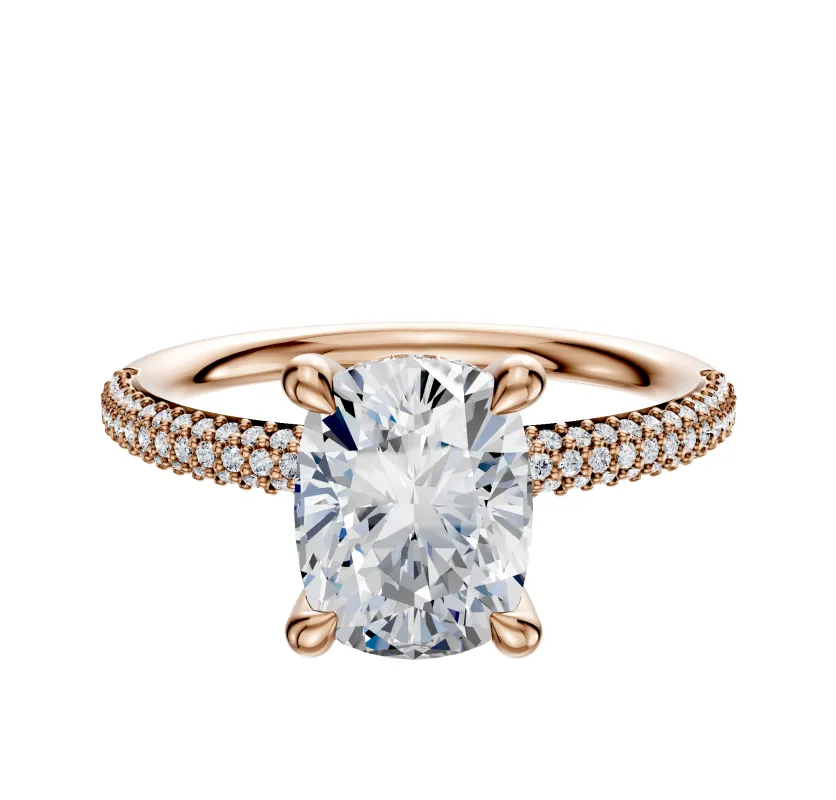 14K Rose Gold 4 Prong Hidden Halo Classic Dome 3-Row-Pave 2.0mm Engagement Ring made by Effy