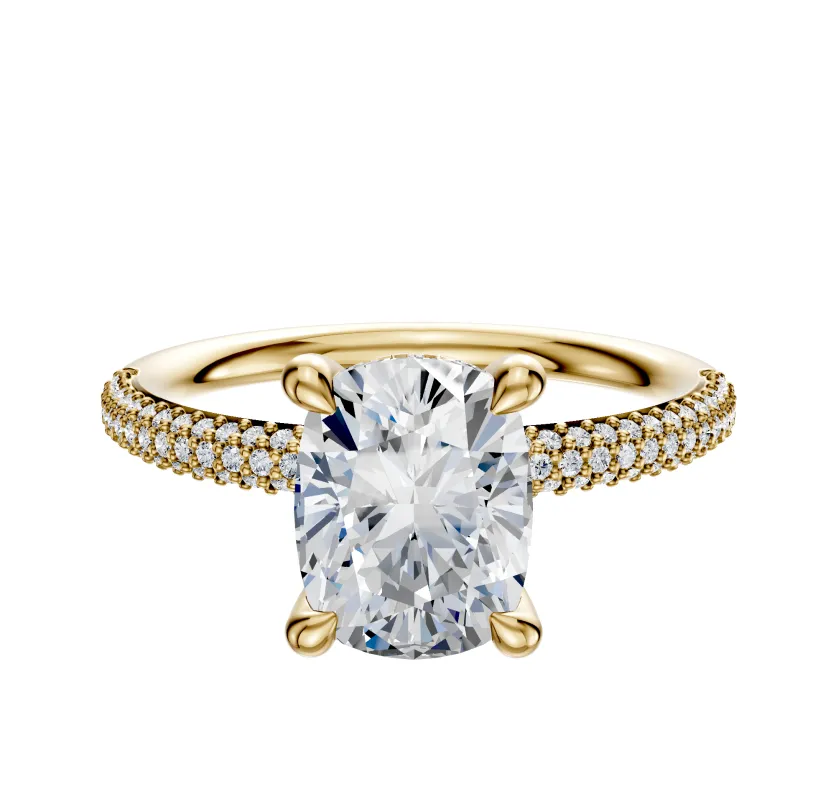 18K Yellow Gold 4 Prong Hidden Halo Classic Dome 3-Row-Pave 2.0mm Engagement Ring sold by Effy