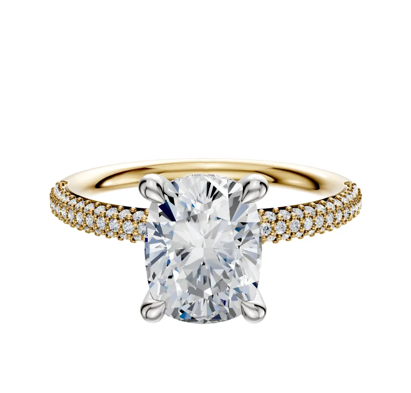 14K Two Tone 4 Prong Hidden Halo Classic Dome 3-Row-Pave 2.0mm Engagement Ring made by Effy