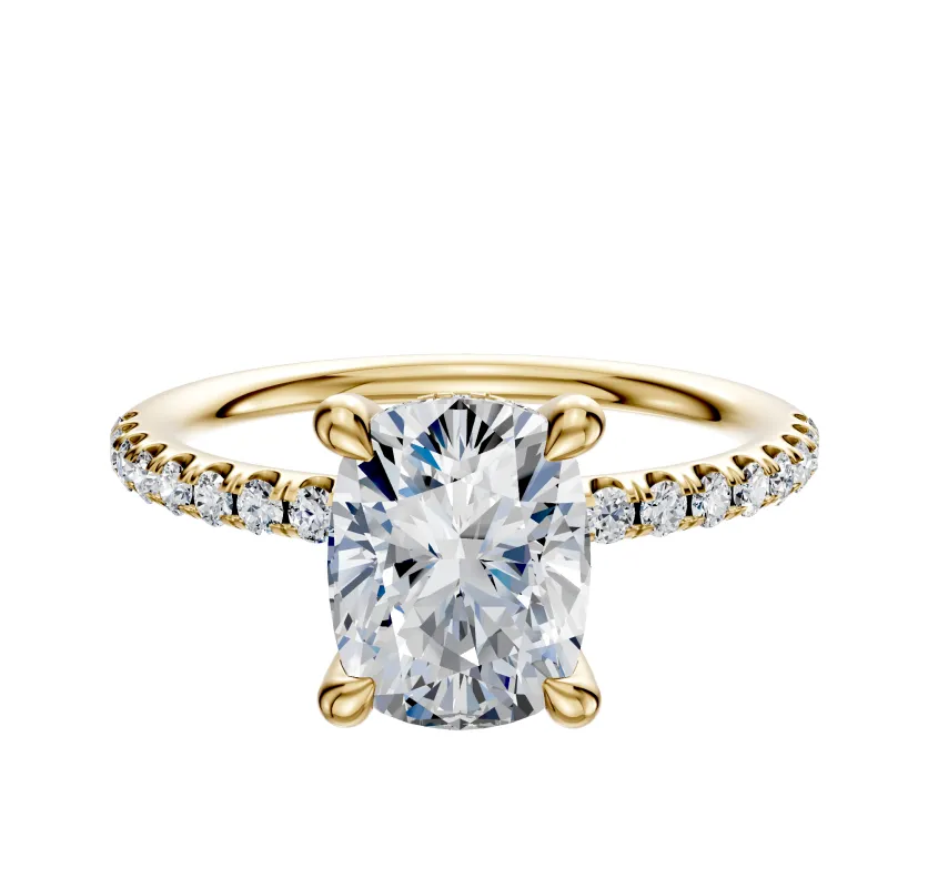 14K Yellow Gold 4 Prong Hidden Halo Classic Dome 1-Row-Pave 2.5mm Engagement Ring sold by Effy