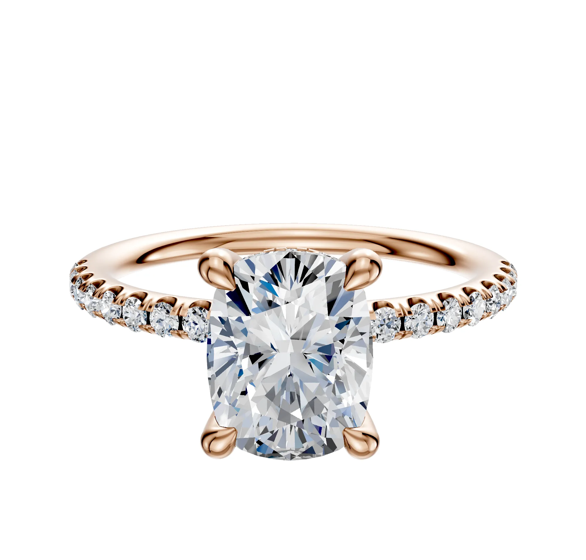 18K Rose Gold 4 Prong Hidden Halo Classic Dome 1-Row-Pave 2.5mm Engagement Ring sold by Effy