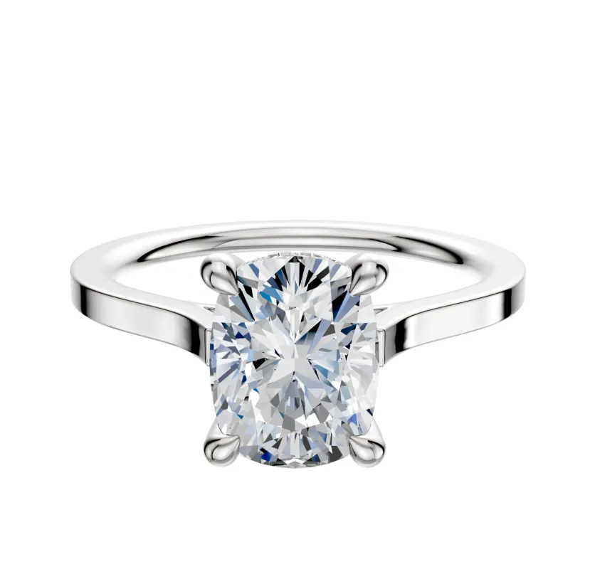 14K White Gold 4 Prong Hidden Halo Cathedral Flat 1.5mm Engagement Ring made by Effy