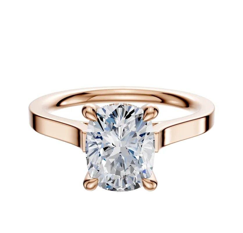 18K Rose Gold 4 Prong Hidden Halo Cathedral Flat 2.0mm Engagement Ring made by Effy