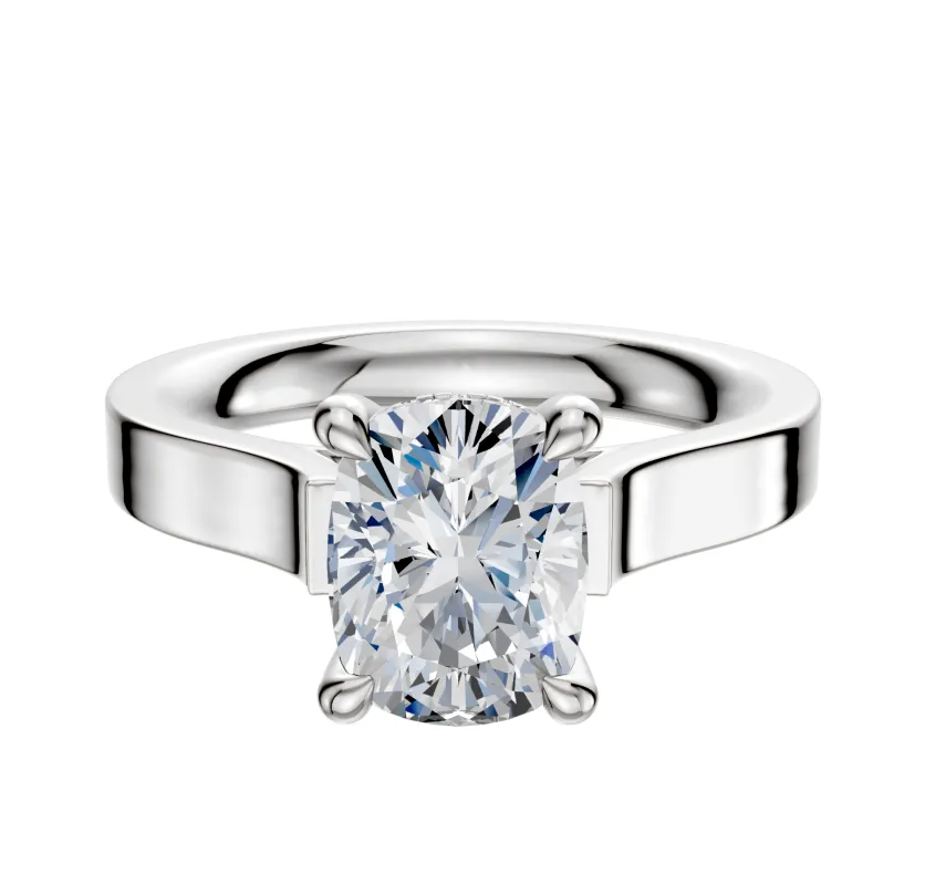Platinum 4 Prong Hidden Halo Cathedral Flat 3.0mm Engagement Ring made by Effy