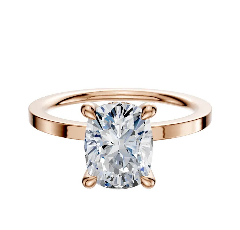 18K Rose Gold 4 Prong Hidden Halo Classic Flat 1.5mm Engagement Ring made by Effy