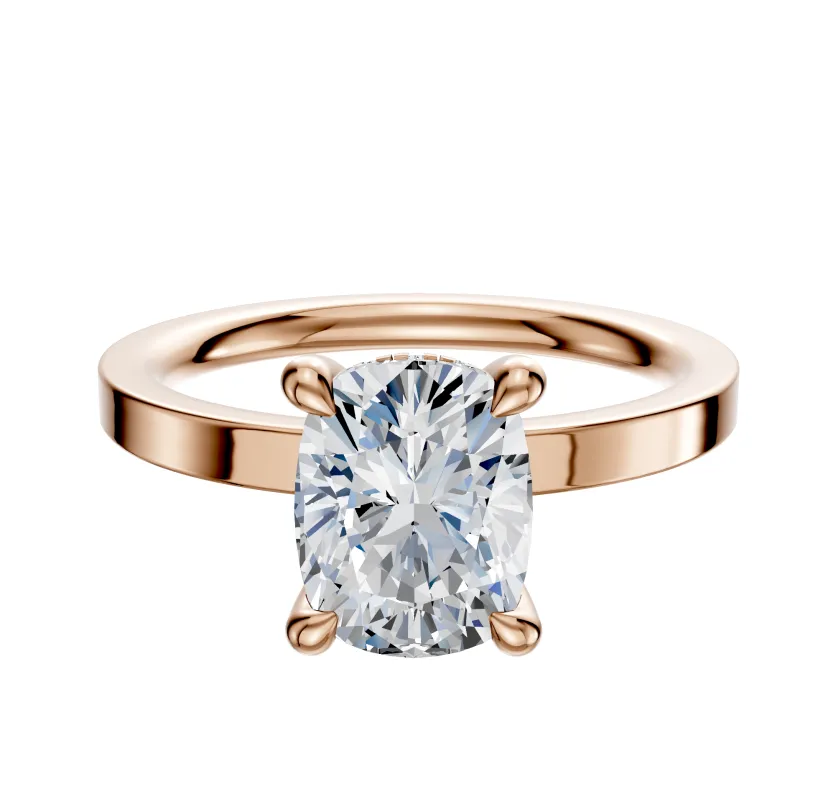 14K Rose Gold 4 Prong Hidden Halo Classic Flat 2.0mm Engagement Ring made by Effy