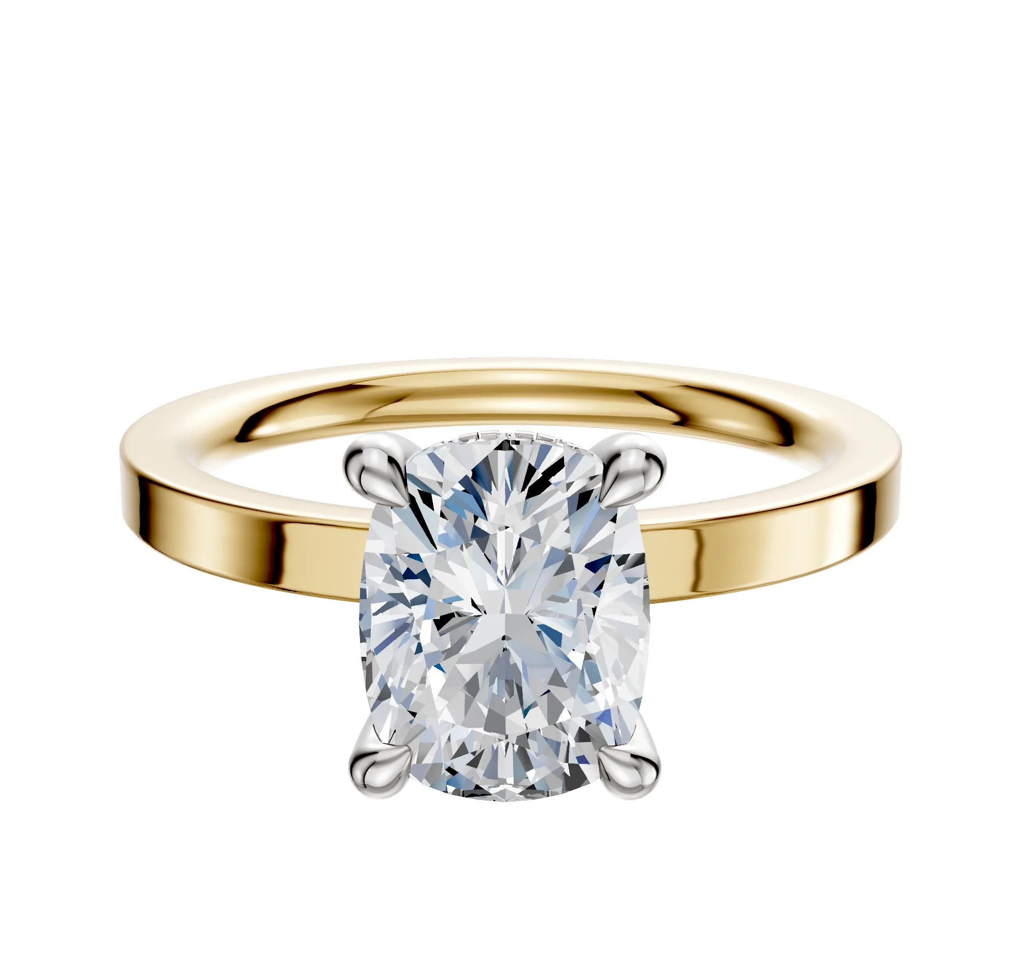 18K Two Tone 4 Prong Hidden Halo Classic Flat 2.0mm Engagement Ring sold by Effy