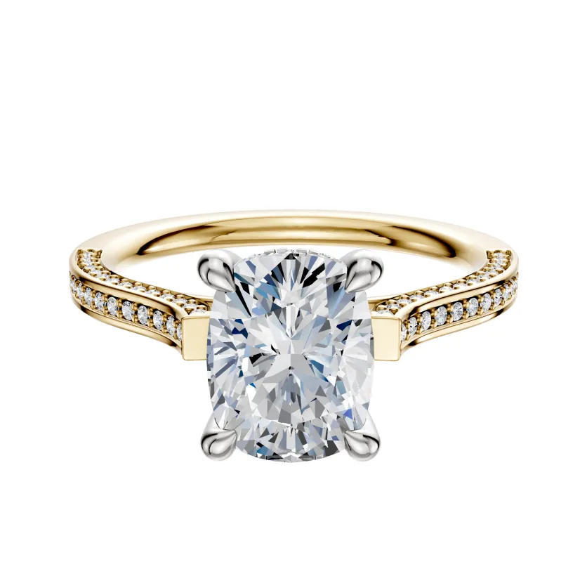 14K Two Tone 4 Prong Hidden Halo Cathedral Flat 3-Row-Pave 2.0mm Engagement Ring sold by Effy