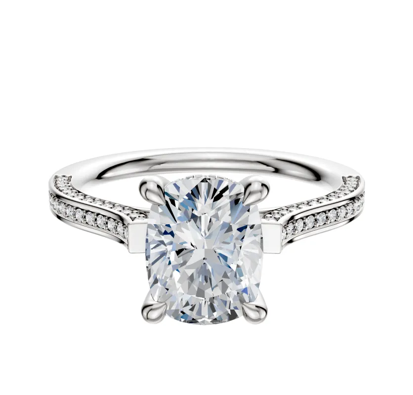 18K White Gold 4 Prong Hidden Halo Cathedral Flat 3-Row-Pave 2.0mm Engagement Ring made by Effy