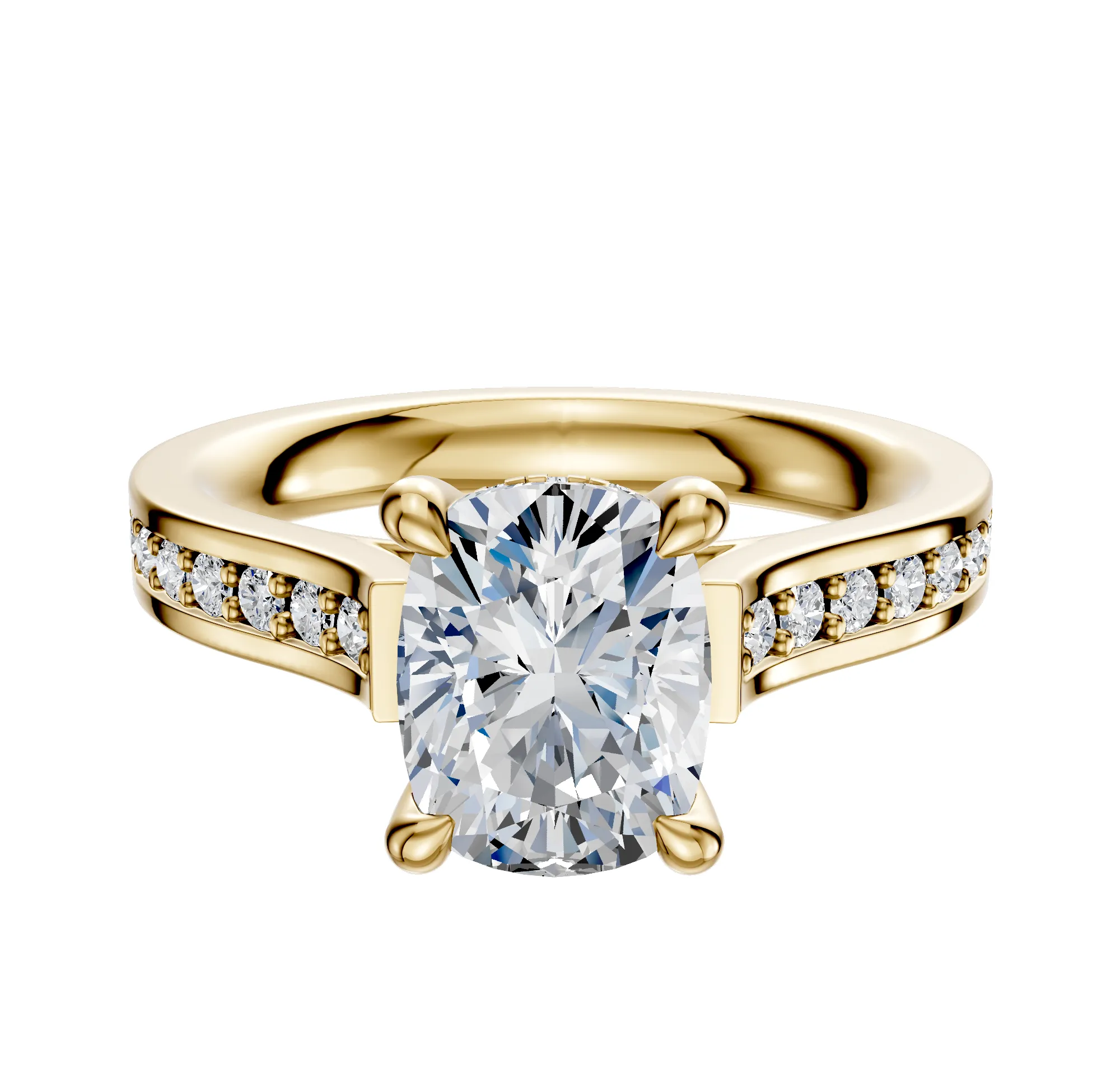 18K Yellow Gold 4 Prong Hidden Halo Cathedral Flat 1-Row-Pave 2.5mm Engagement Ring sold by Effy