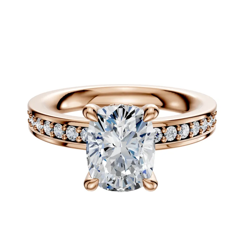 18K Rose Gold 4 Prong Hidden Halo Classic Flat 1-Row-Pave 2.5mm Engagement Ring sold by Effy