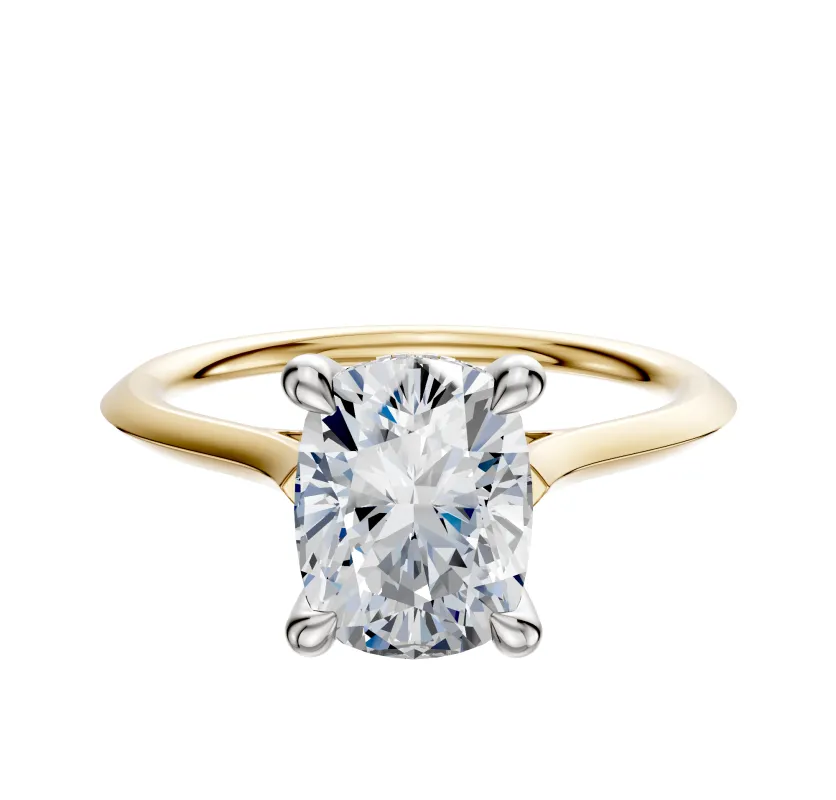 18K Two Tone 4 Prong Hidden Halo Cathedral Knife Edge 1.5mm Engagement Ring made by Effy