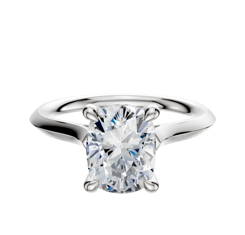 14K White Gold 4 Prong Hidden Halo Cathedral Knife Edge 2.0mm Engagement Ring made by Effy