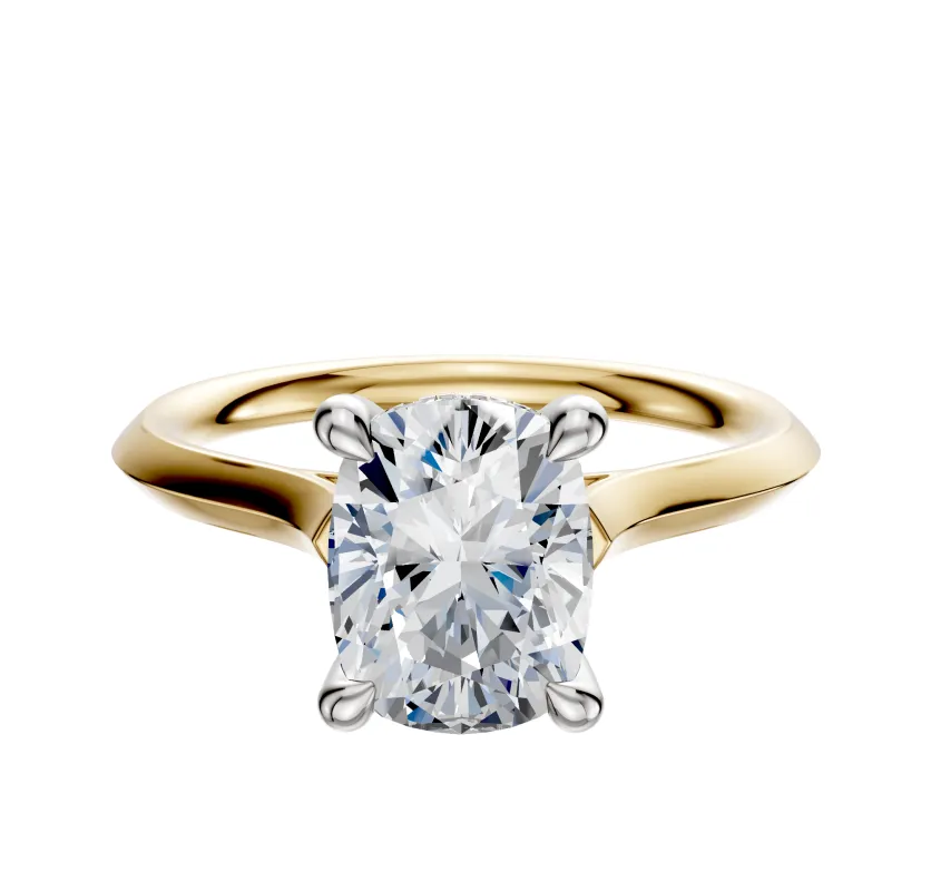 14K Two Tone 4 Prong Hidden Halo Cathedral Knife Edge 2.0mm Engagement Ring made by Effy