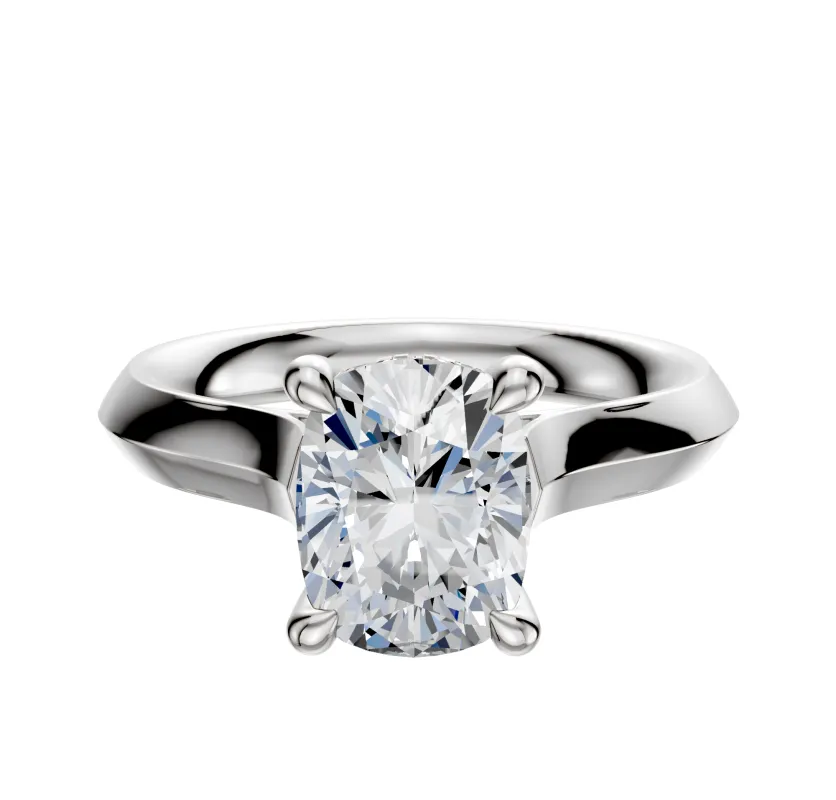 14K White Gold 4 Prong Hidden Halo Cathedral Knife Edge 3.0mm Engagement Ring made by Effy