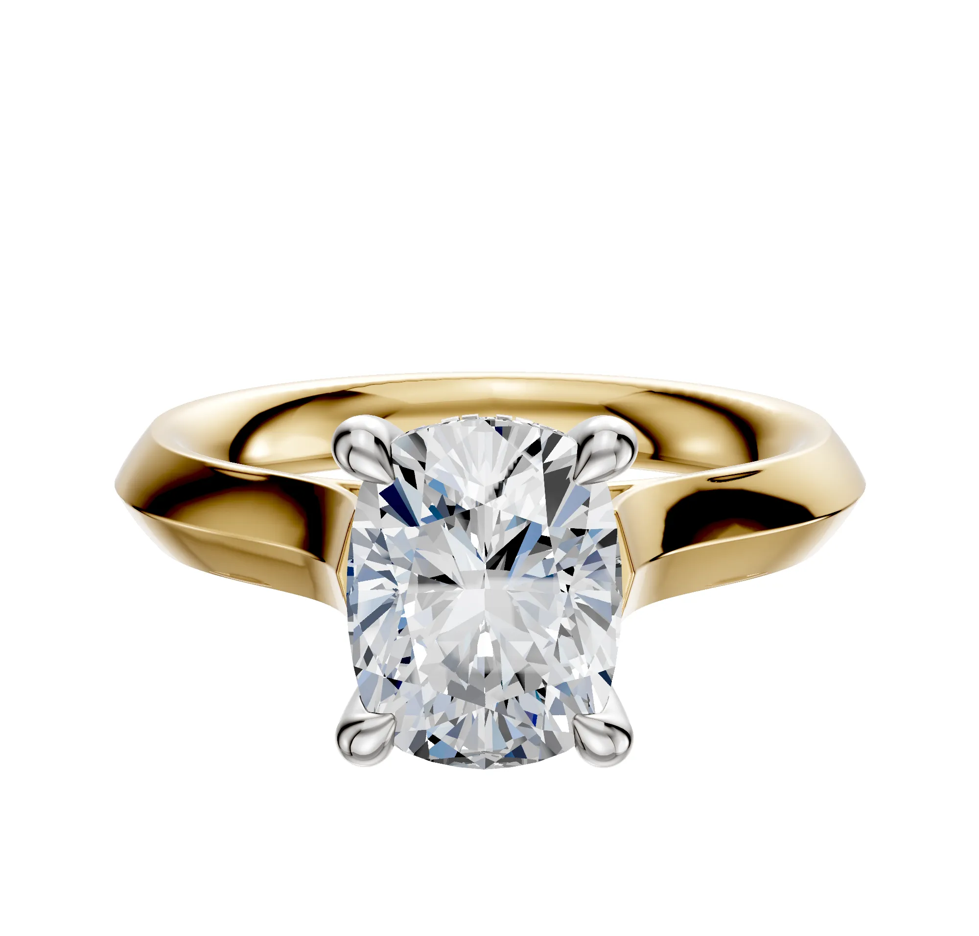 14K Two Tone 4 Prong Hidden Halo Cathedral Knife Edge 3.0mm Engagement Ring sold by Effy