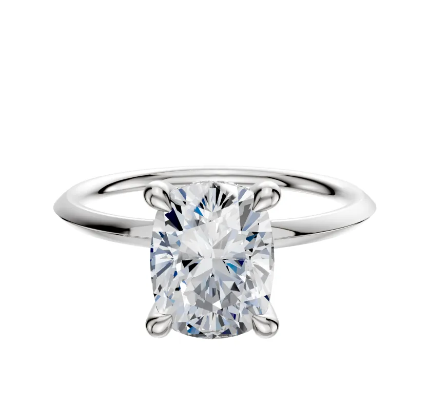 18K White Gold 4 Prong Hidden Halo Classic Knife Edge 1.5mm Engagement Ring sold by Effy