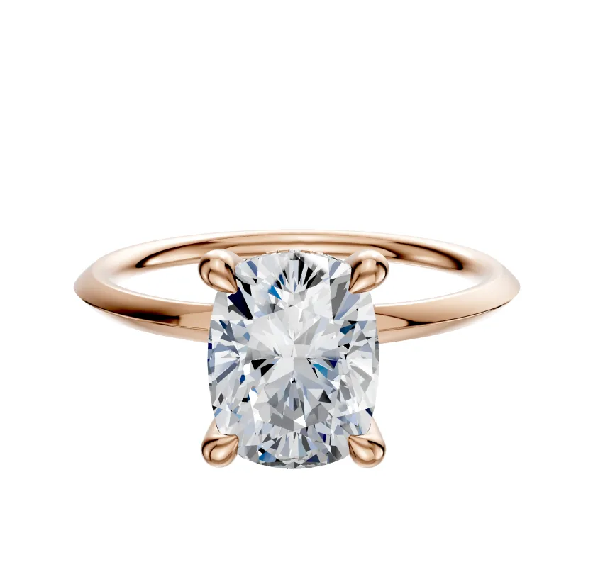 14K Rose Gold 4 Prong Hidden Halo Classic Knife Edge 1.5mm Engagement Ring sold by Effy