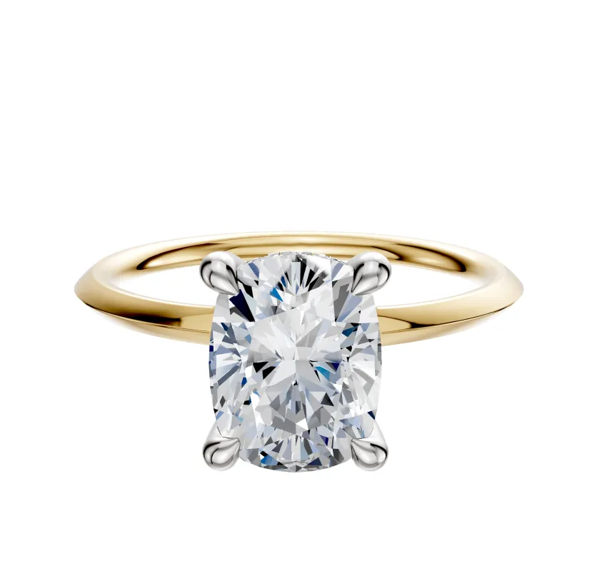 18K Two Tone 4 Prong Hidden Halo Classic Knife Edge 1.5mm Engagement Ring sold by Effy