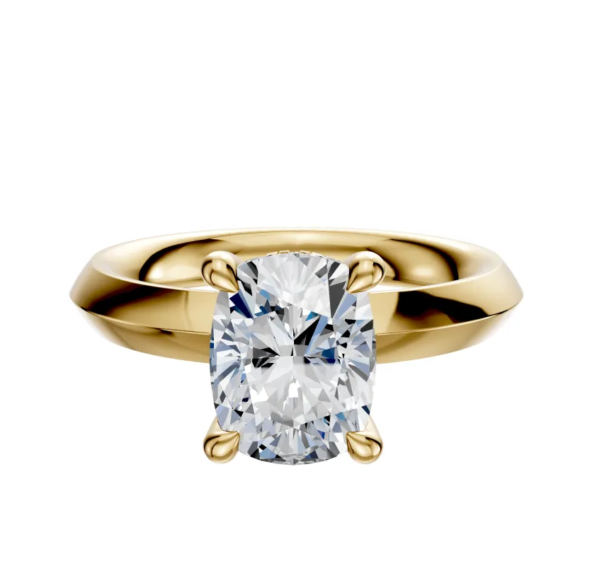 18K Yellow Gold 4 Prong Hidden Halo Classic Knife Edge 3.0mm Engagement Ring made by Effy