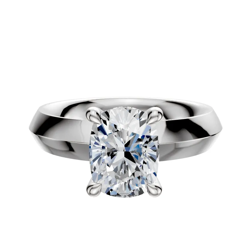 14K White Gold 4 Prong Hidden Halo Classic Knife Edge 4.0mm Engagement Ring made by Effy