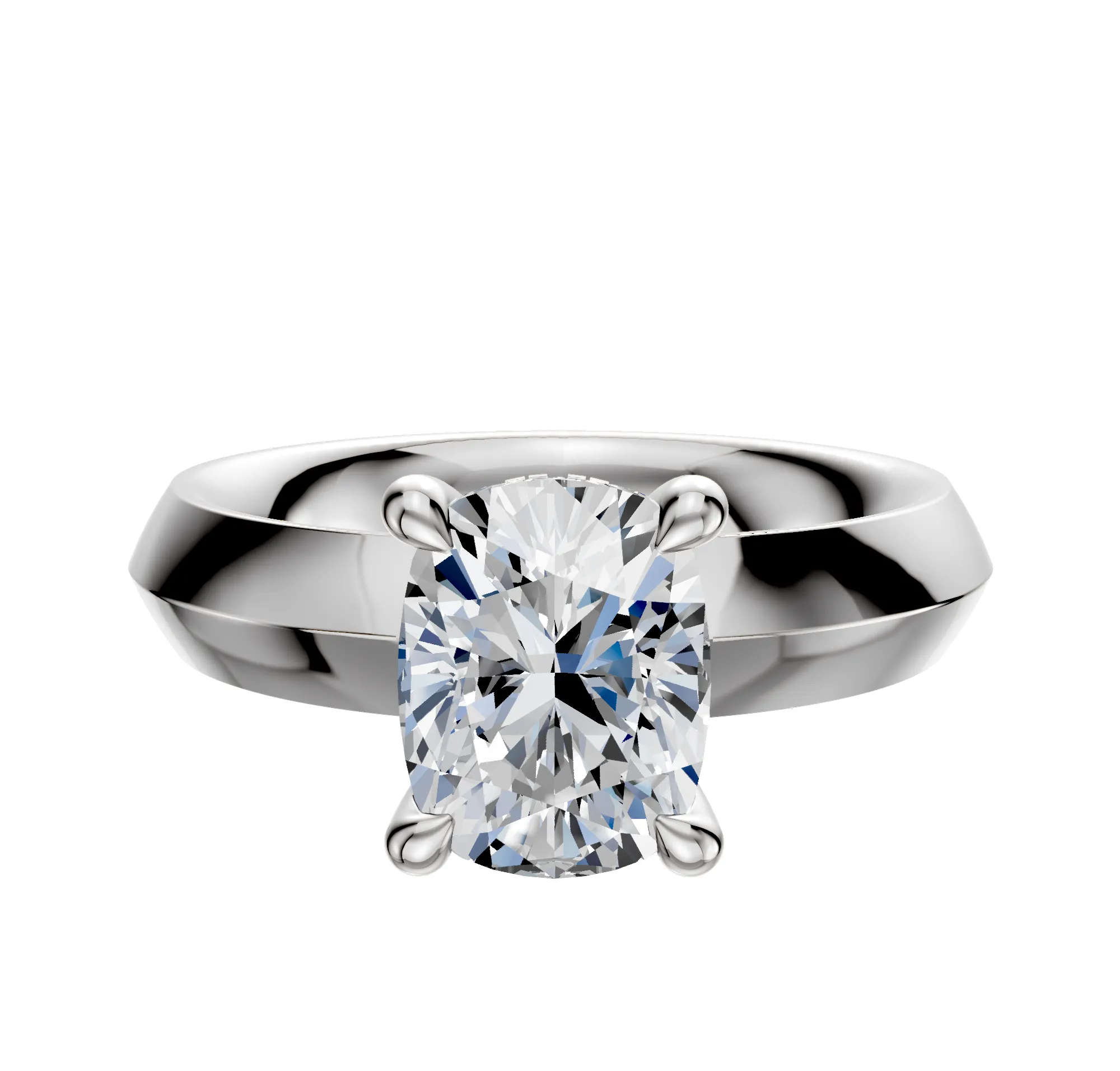 14K White Gold 4 Prong Hidden Halo Classic Knife Edge 4.0mm Engagement Ring sold by Effy