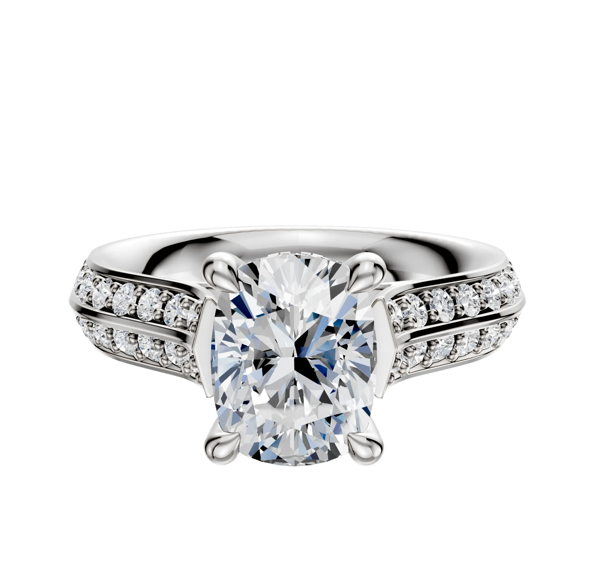 18K White Gold 4 Prong Hidden Halo Cathedral Knife Edge 1-Row-Pave 2.5mm Engagement Ring sold by Effy