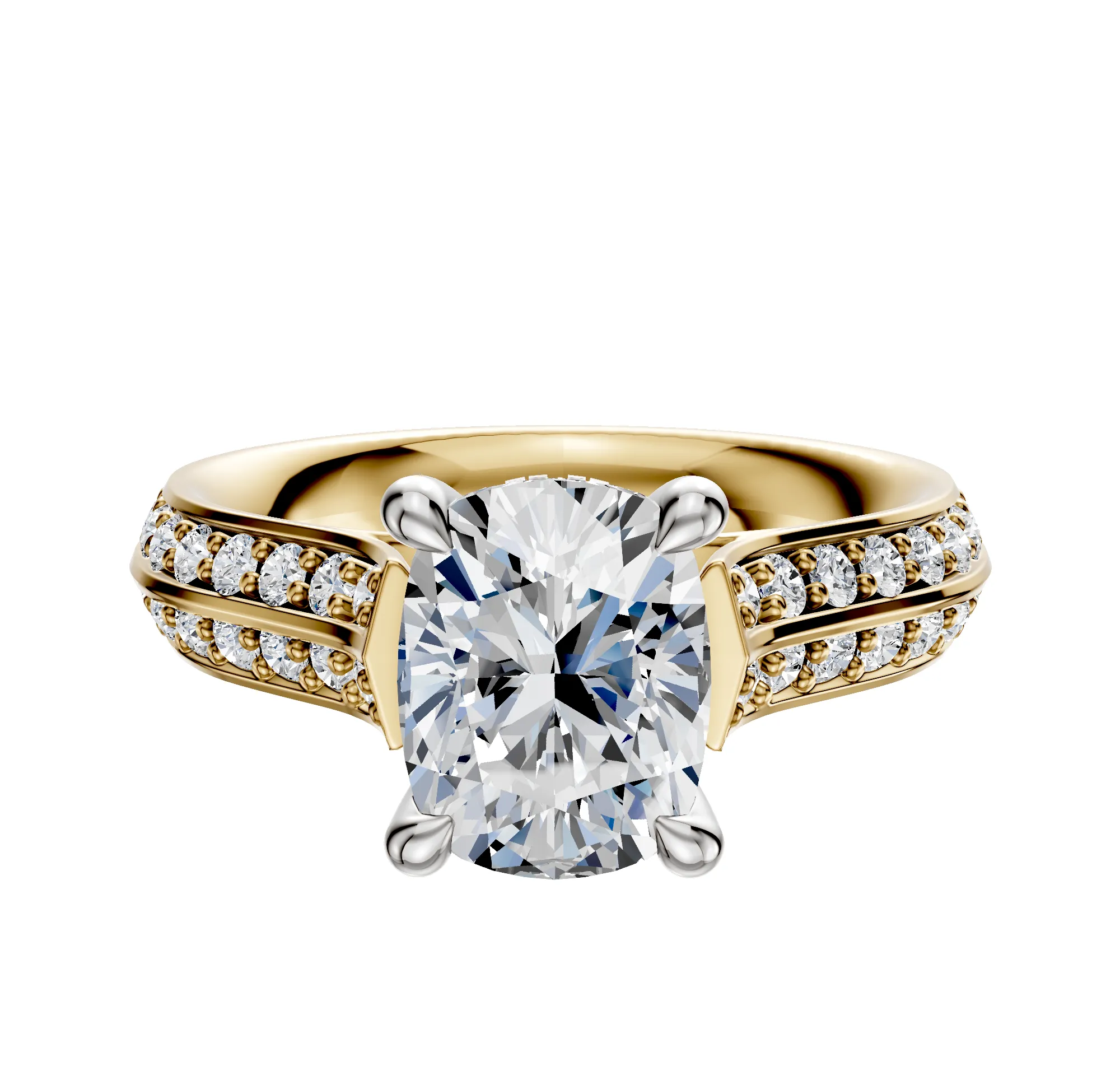 14K Two Tone 4 Prong Hidden Halo Cathedral Knife Edge 1-Row-Pave 2.5mm Engagement Ring sold by Effy